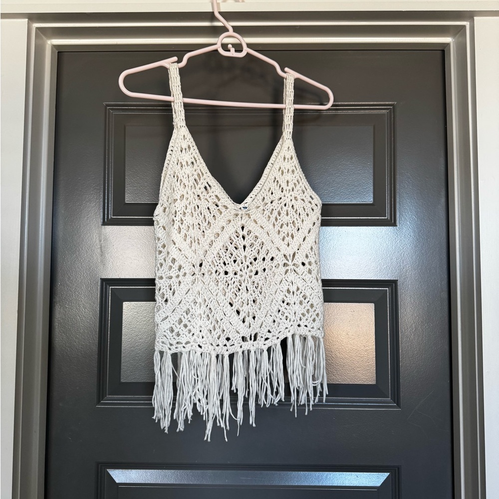 She + Sky Cream Crochet Knit Top